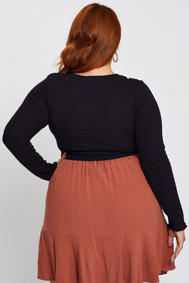 Black Long Sleeve Black Gather Top - Image 5