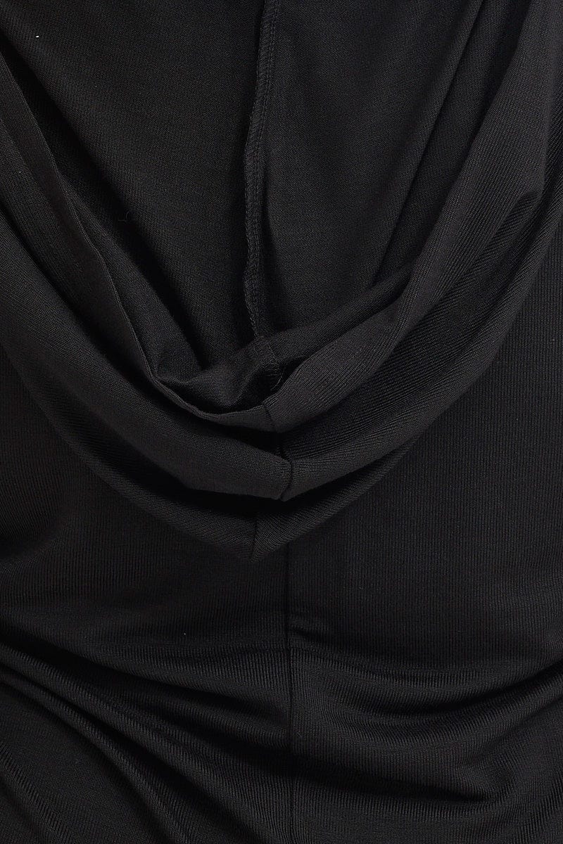 Black Long Sleeve Curve Hem Hoodie Top - Image 6