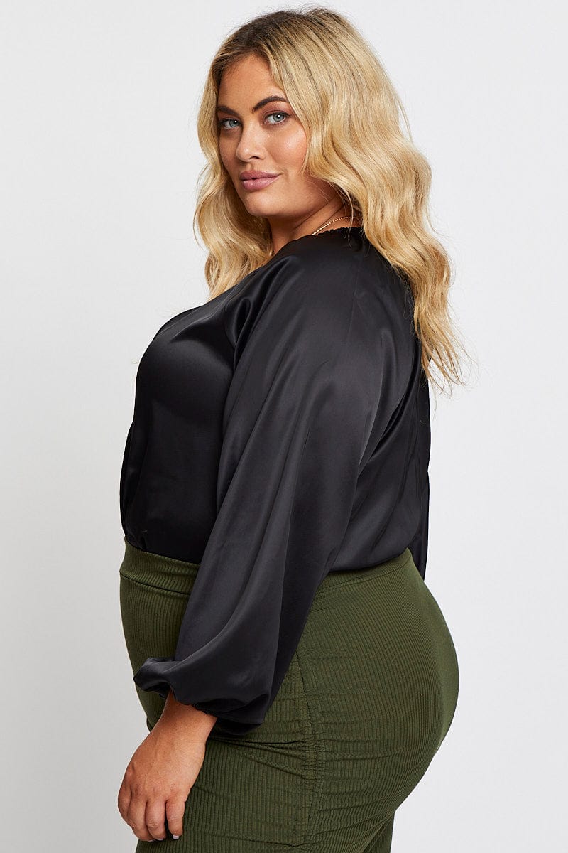 Black Long Sleeve Deep V-neck Bodysuit - Image 4
