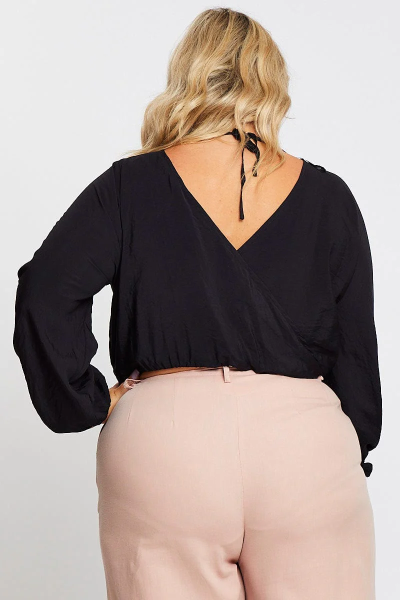 Black Long Sleeve Mock Wrap Top - Image 5