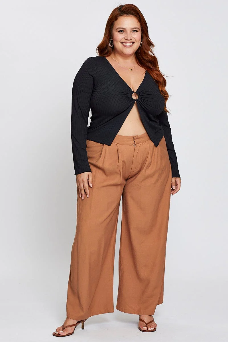 Black Long Sleeve Rib Ring Top - Image 2