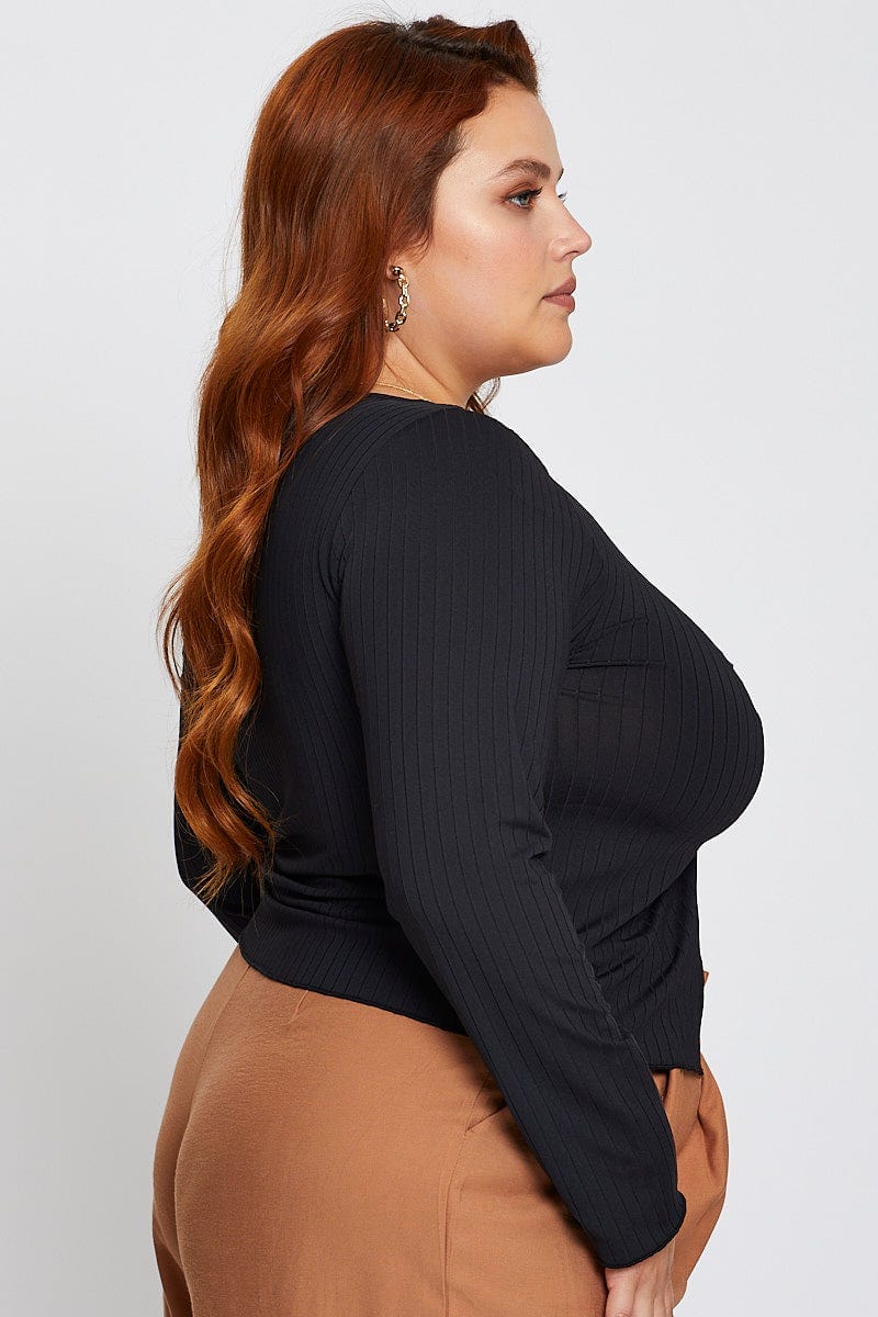 Black Long Sleeve Rib Ring Top - Image 4