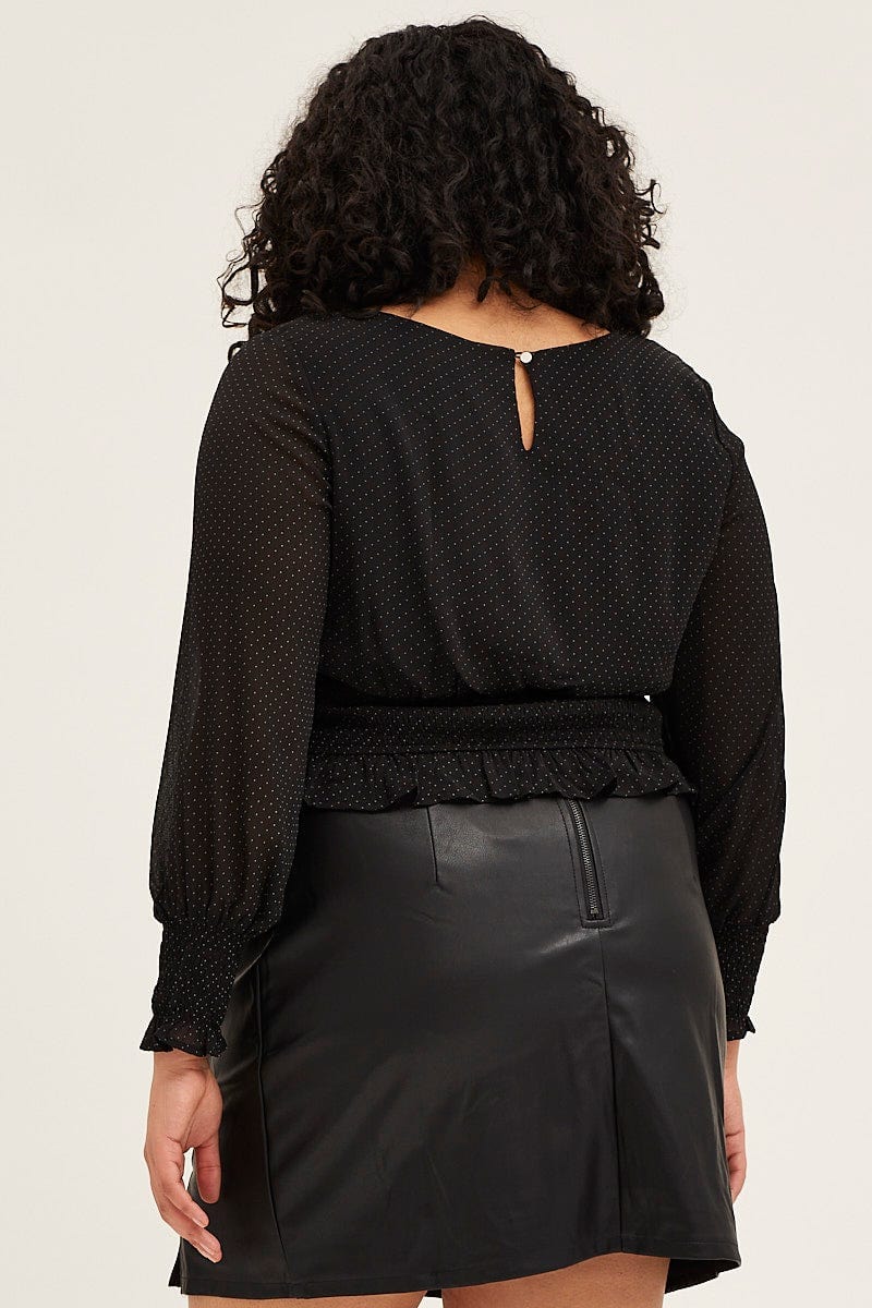 Black Long Sleeve Waist Shirred Top - Image 5