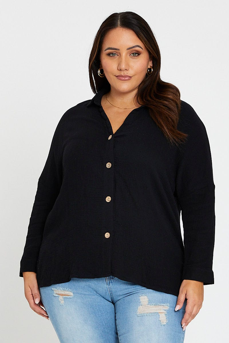 Black Long Sleeve White Cotton Crush Shirt - Image 3