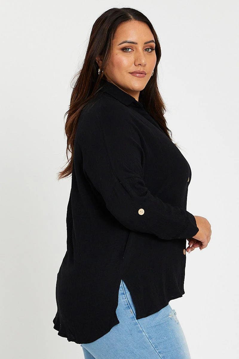 Black Long Sleeve White Cotton Crush Shirt - Image 4