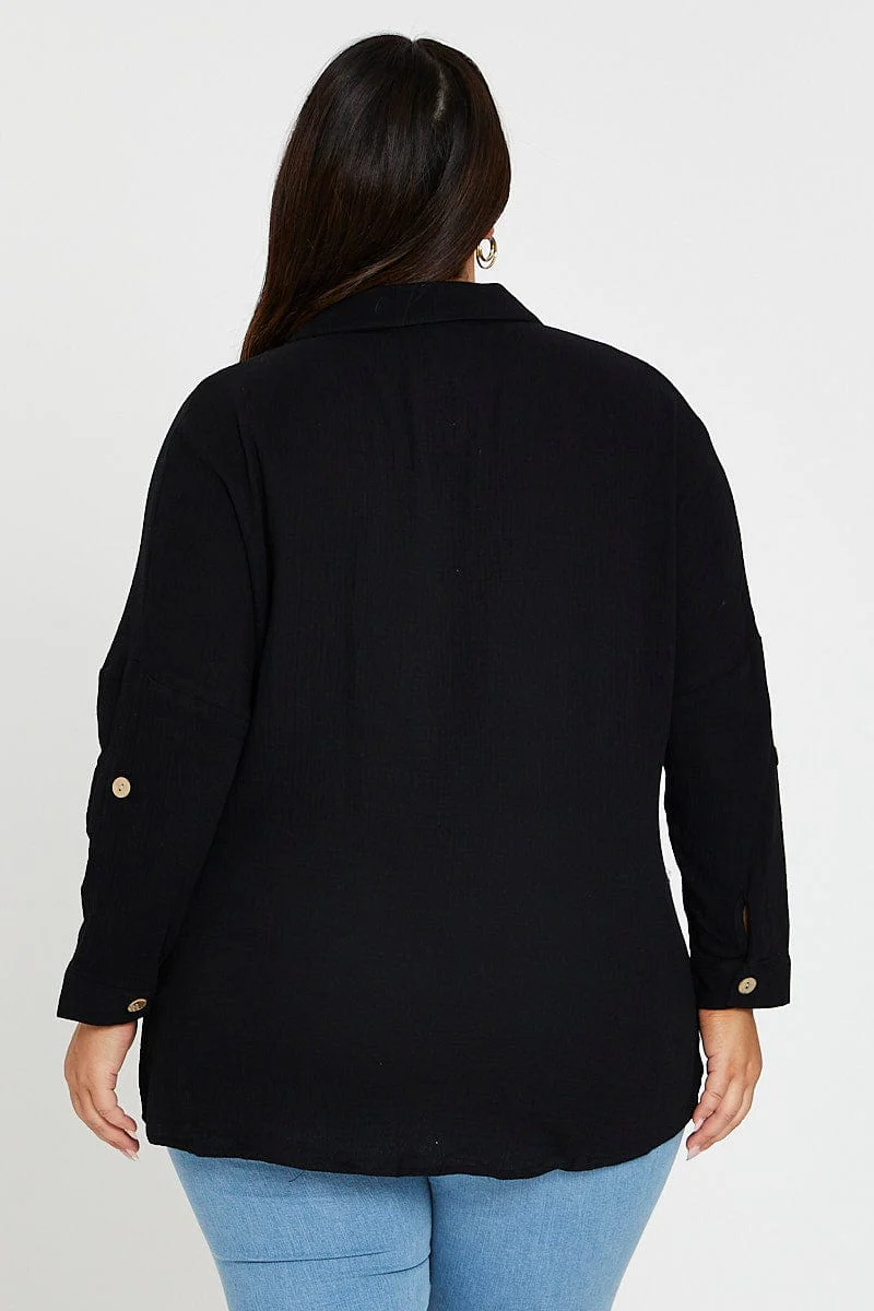 Black Long Sleeve White Cotton Crush Shirt - Image 5