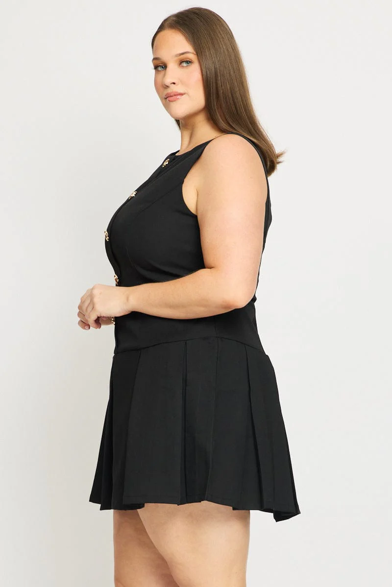 Black Low Waist Dress Sleeveless Golden Button - Image 3