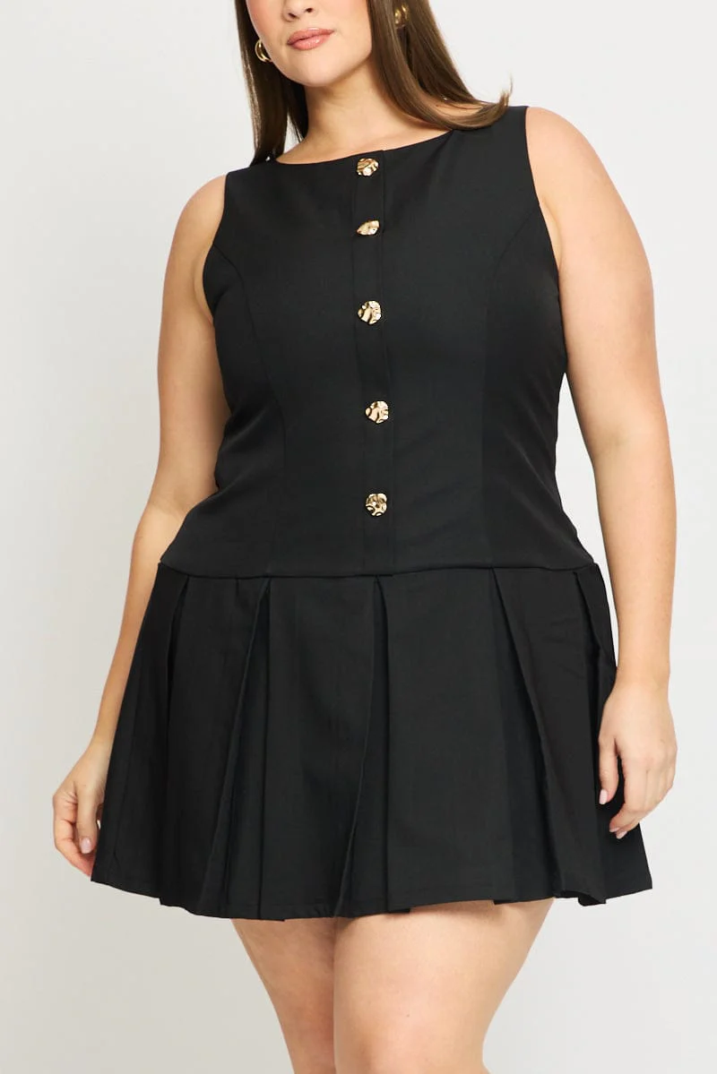 Black Low Waist Dress Sleeveless Golden Button - Image 5