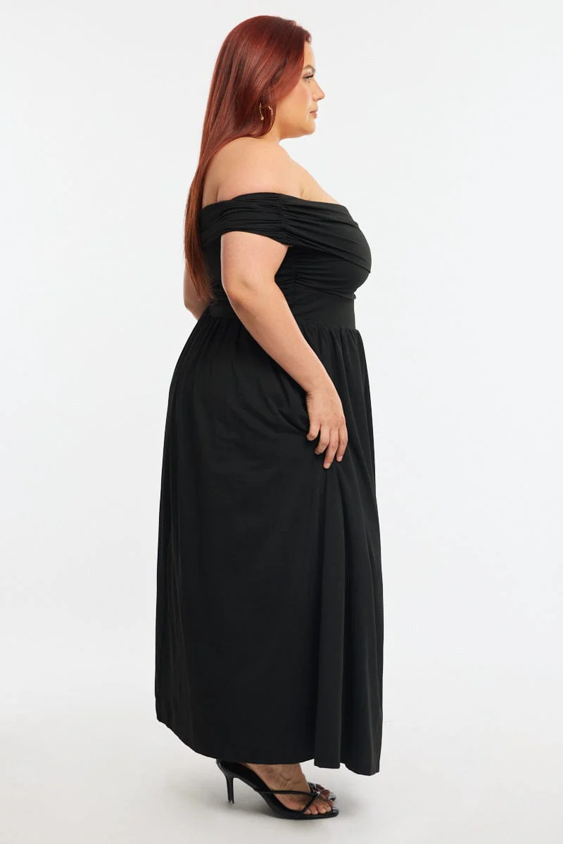 Black Maxi Dress Off Shoulder Jersey - Image 3
