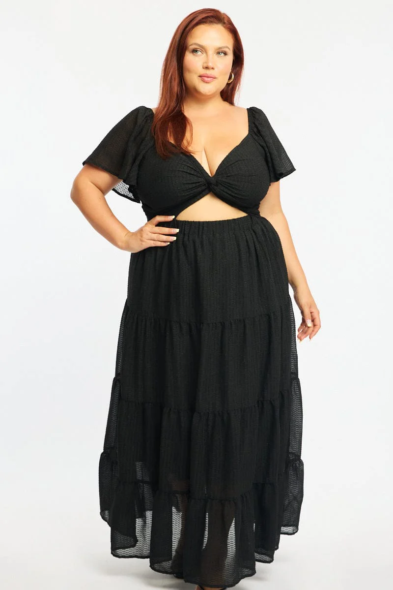 Black Maxi Dress Short Sleeve Cut Out - Image 2