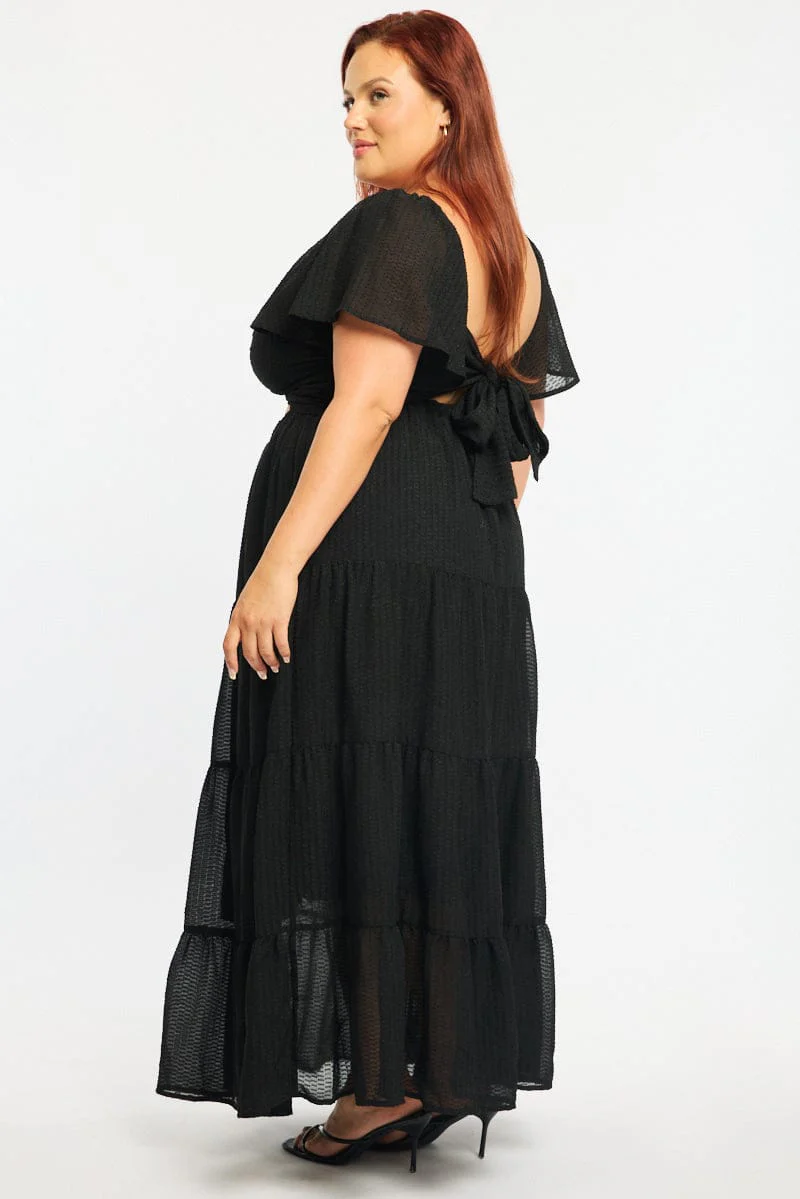 Black Maxi Dress Short Sleeve Cut Out - Image 3