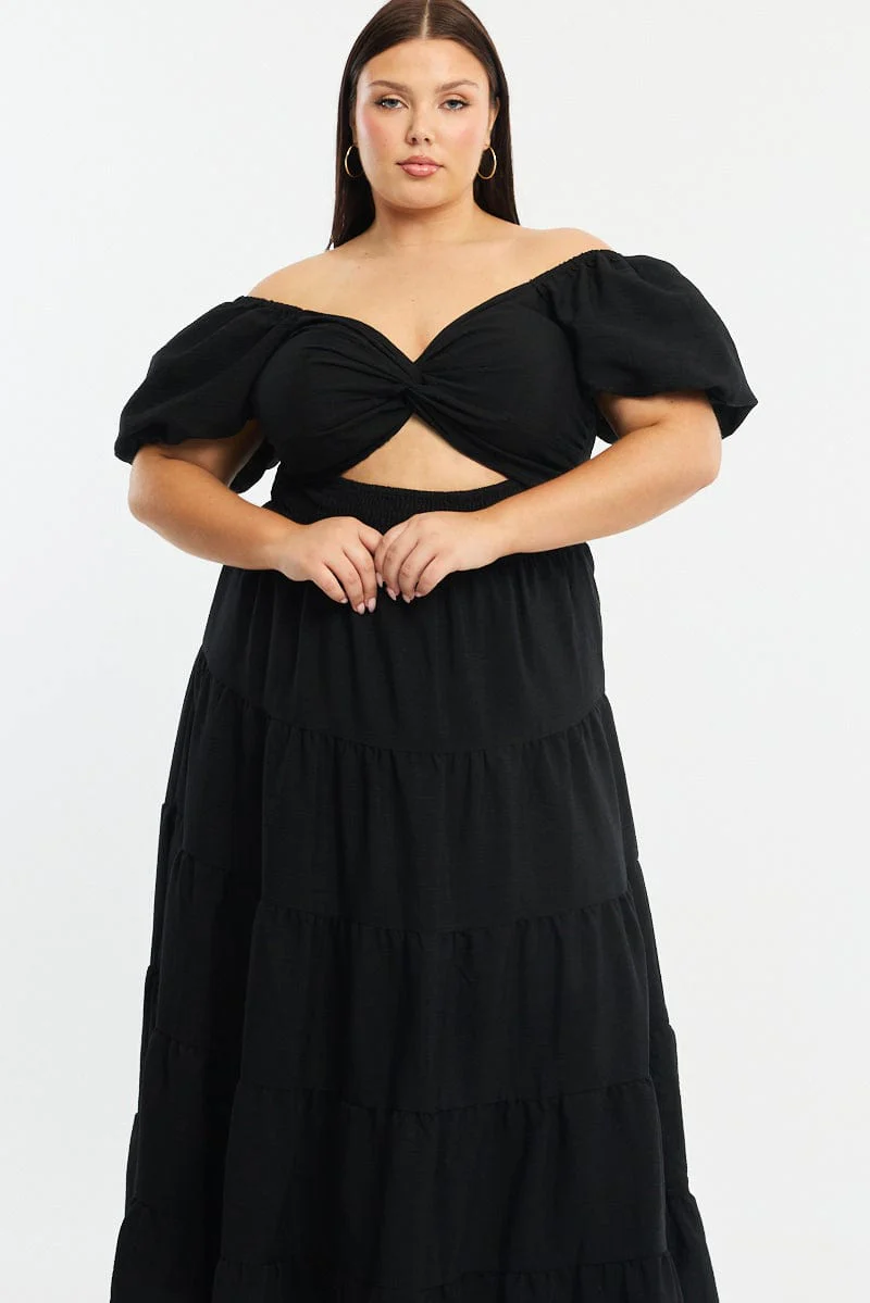 Black Maxi Dress Short Sleeve Cut Out - Image 2