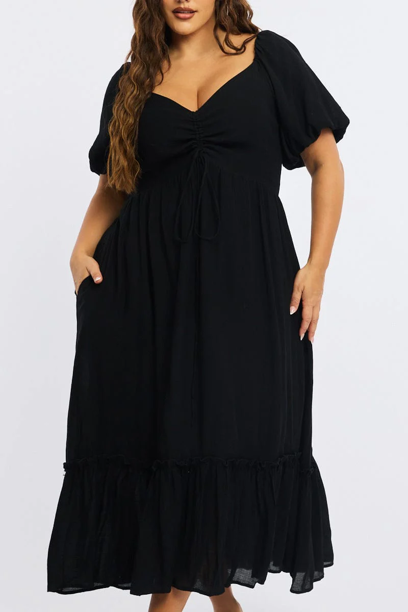 Black Maxi Dress Short Sleeve Ruched Bust - Image 5