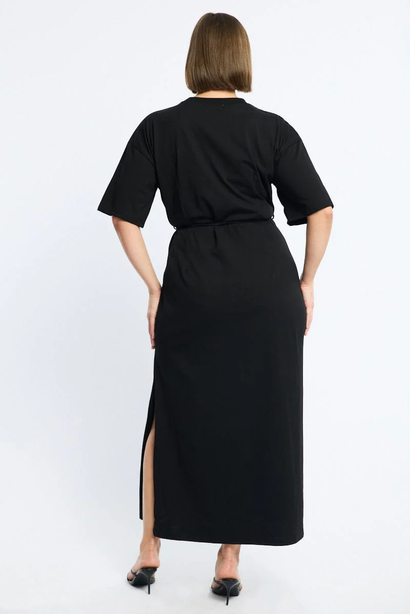 Black Maxi Dress Short Sleeve Self Tie - Image 4