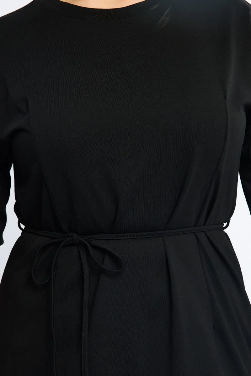 Black Maxi Dress Short Sleeve Self Tie - Image 5