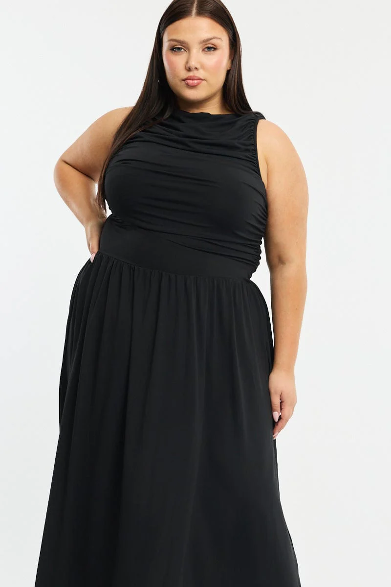 Black Maxi Dress Sleeveless Ruched - Image 2