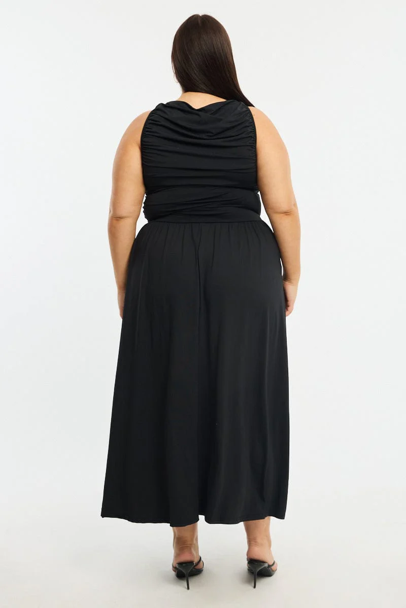 Black Maxi Dress Sleeveless Ruched - Image 4