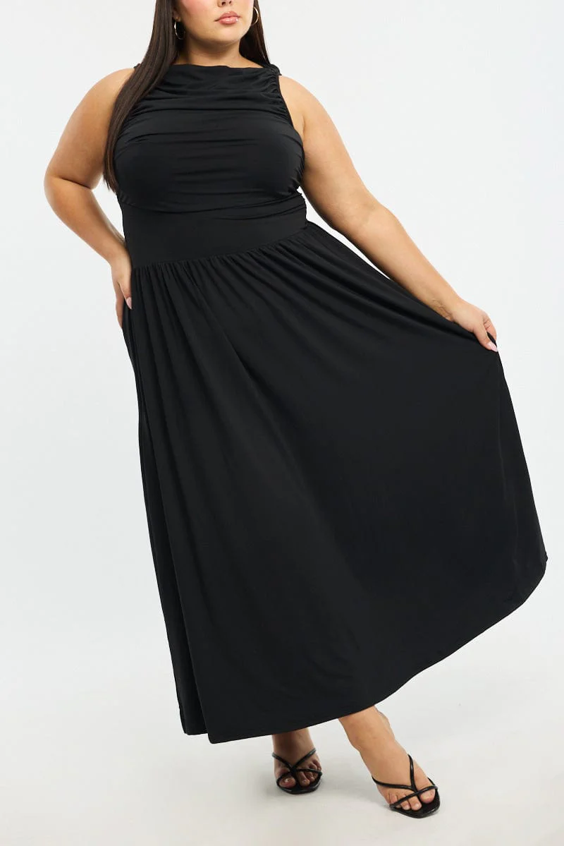 Black Maxi Dress Sleeveless Ruched - Image 5