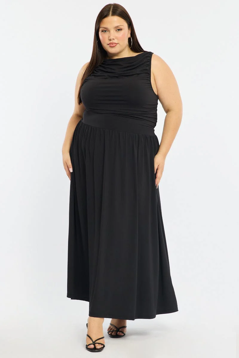 Black Maxi Dress Sleeveless Ruched