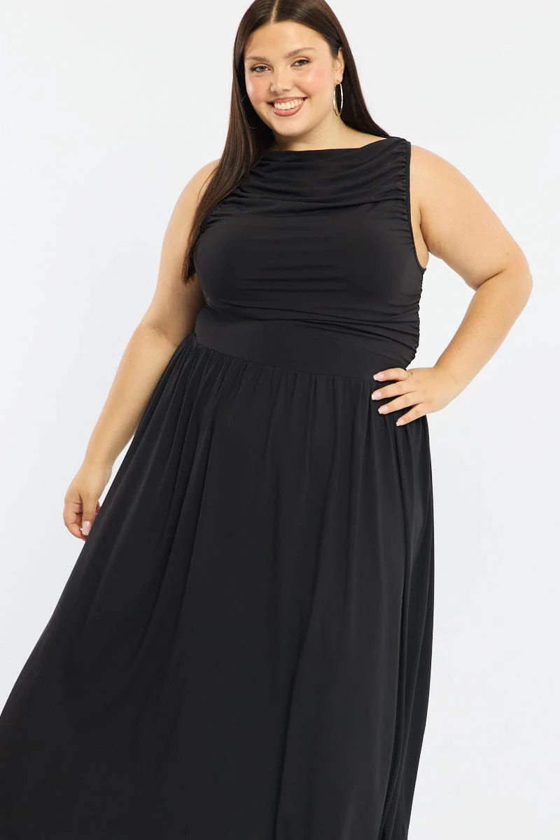 Black Maxi Dress Sleeveless Ruched - Image 2