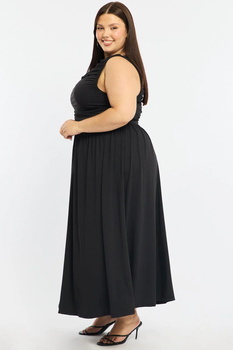 Black Maxi Dress Sleeveless Ruched - Image 4
