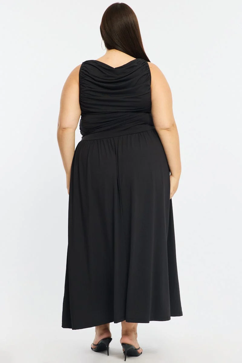Black Maxi Dress Sleeveless Ruched - Image 5