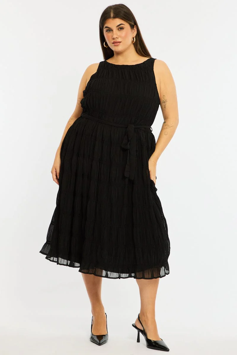 Black Maxi Dress Sleeveless Textured