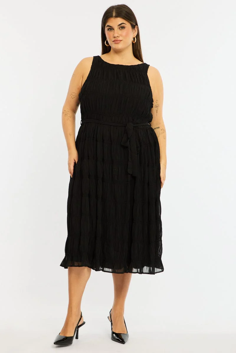 Black Maxi Dress Sleeveless Textured - Image 3