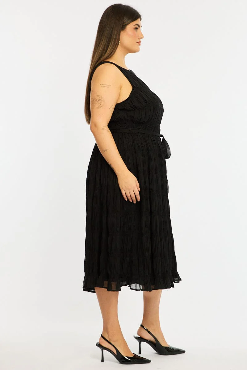 Black Maxi Dress Sleeveless Textured - Image 4