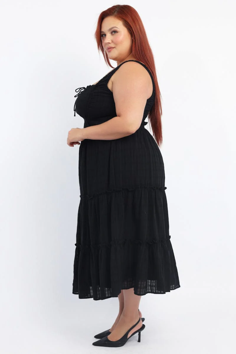 Black Maxi Dress Sleeveless Tiered Self Check - Image 3