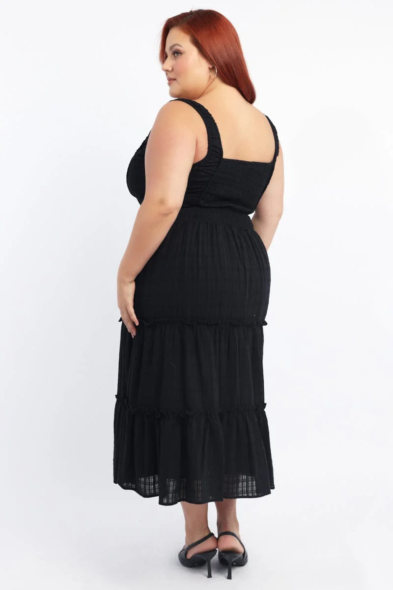Black Maxi Dress Sleeveless Tiered Self Check - Image 4