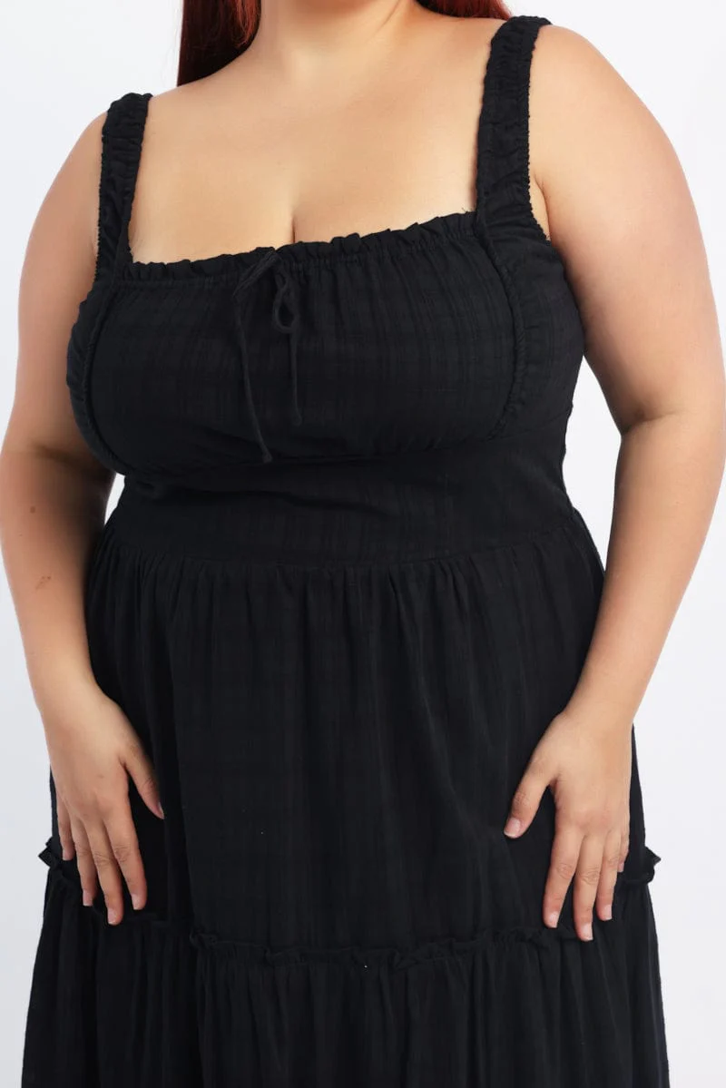 Black Maxi Dress Sleeveless Tiered Self Check - Image 5