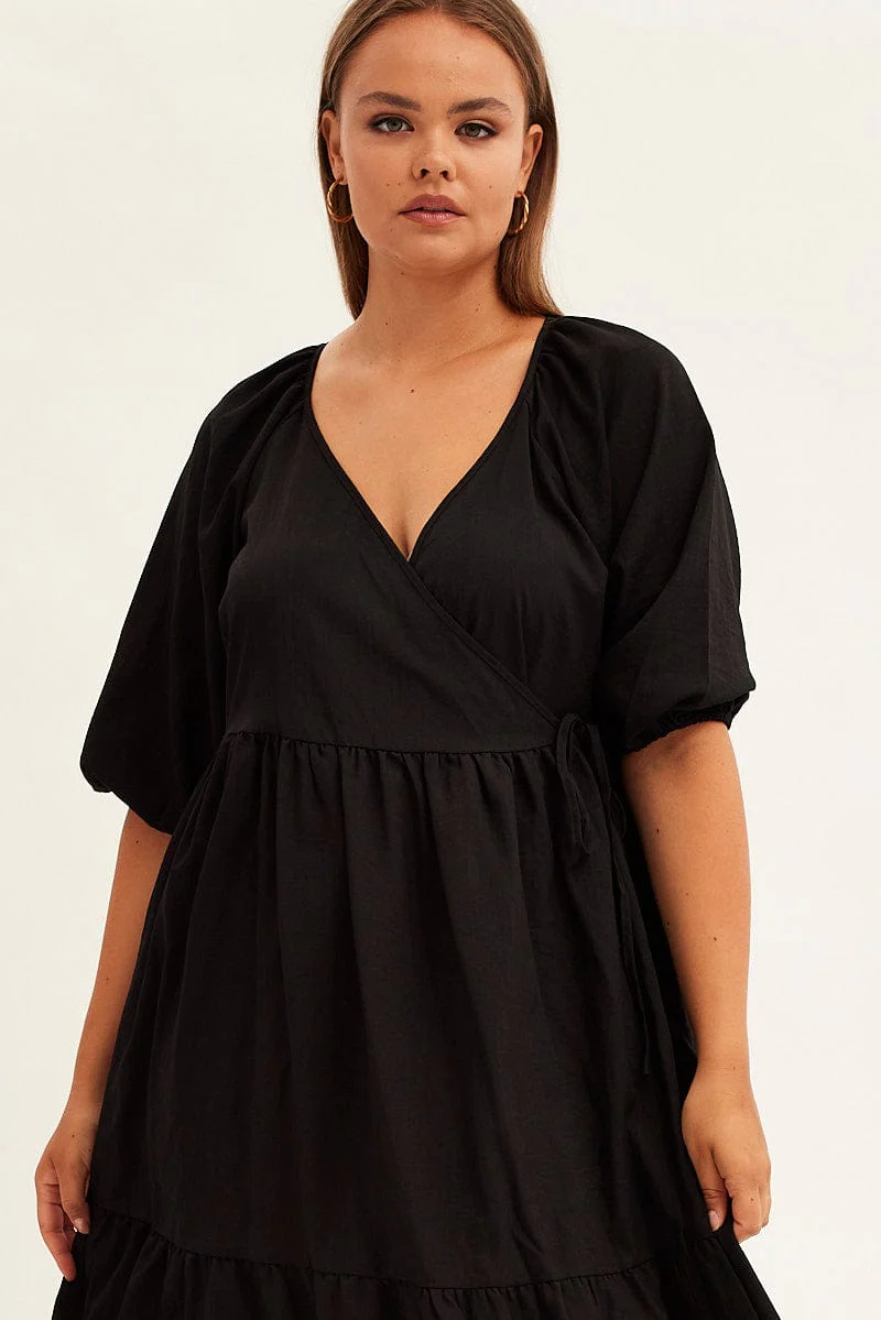 Black Maxi Dress Wrap Short Sleeve - Image 2