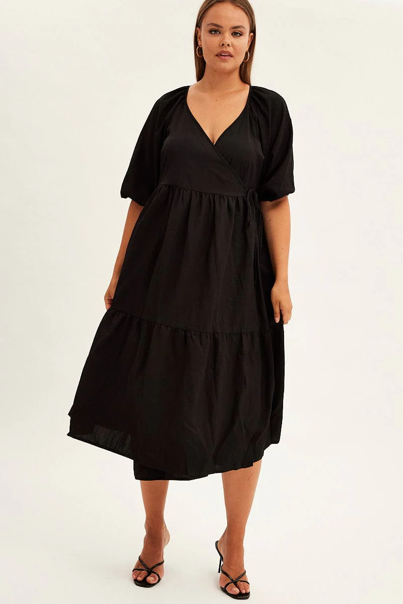 Black Maxi Dress Wrap Short Sleeve - Image 3