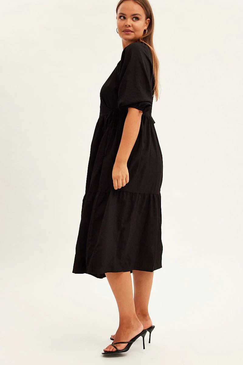 Black Maxi Dress Wrap Short Sleeve - Image 4