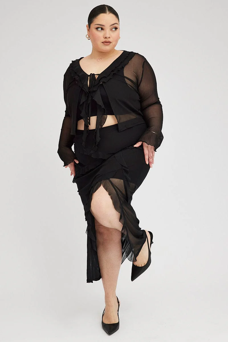 Black Maxi Skirt Ruffled - Image 2