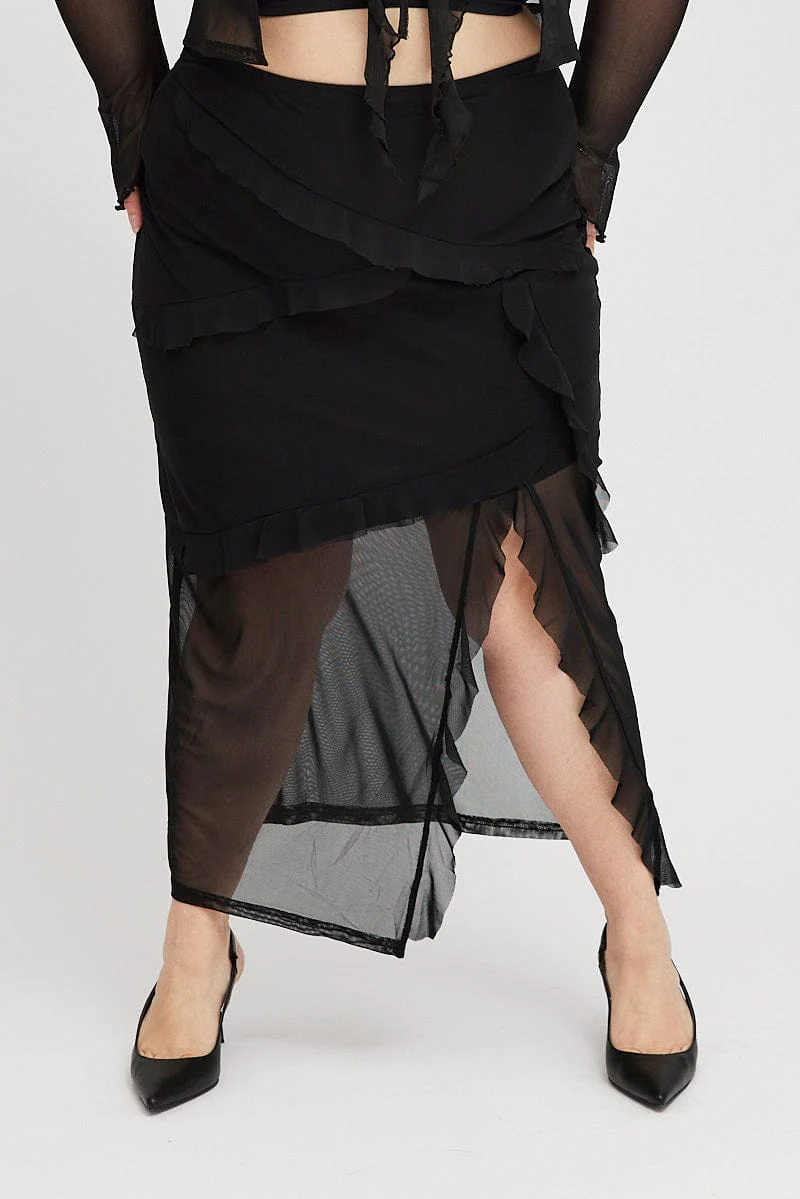 Black Maxi Skirt Ruffled - Image 3