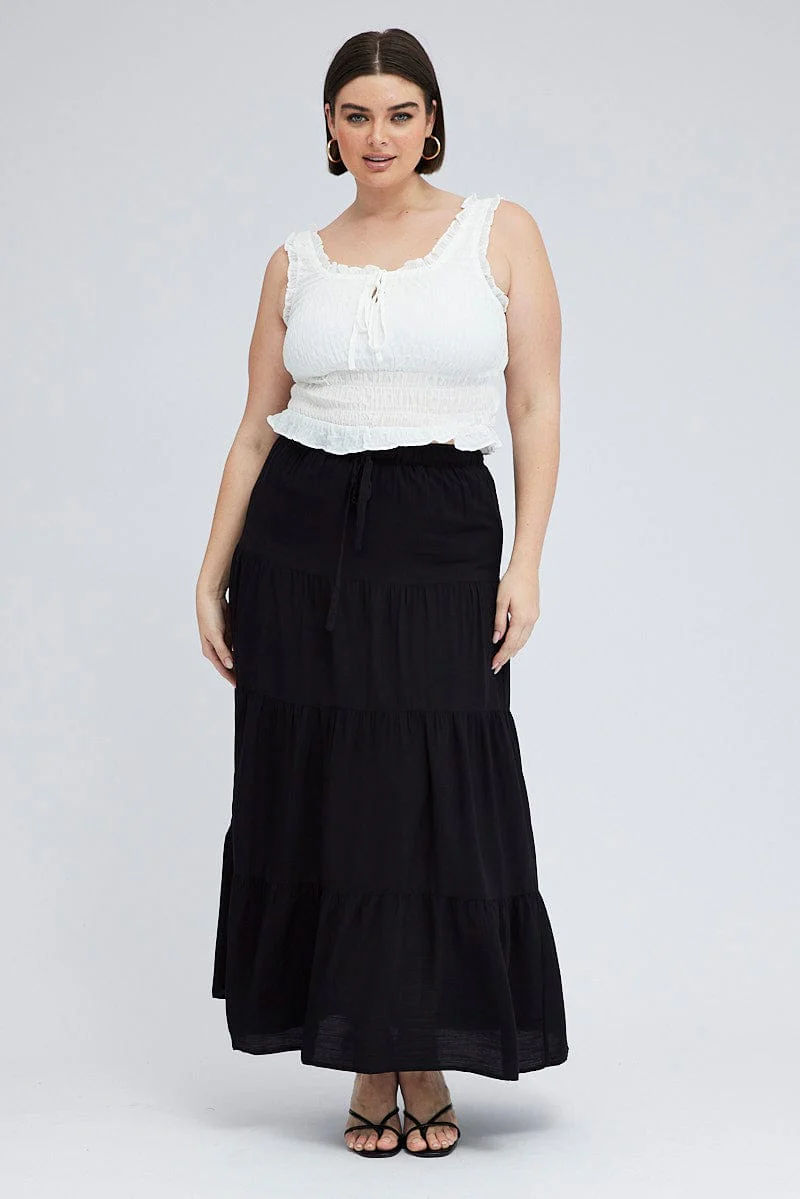 Black Maxi Skirt Tie Elastic Waist Textured - Image 3