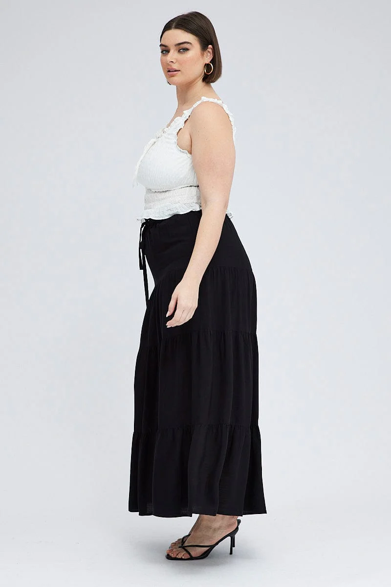 Black Maxi Skirt Tie Elastic Waist Textured - Image 4