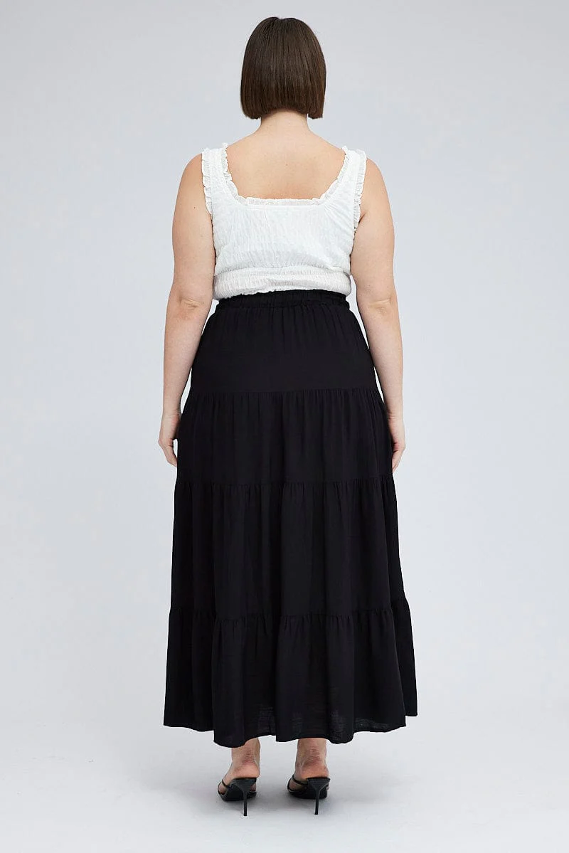 Black Maxi Skirt Tie Elastic Waist Textured - Image 5