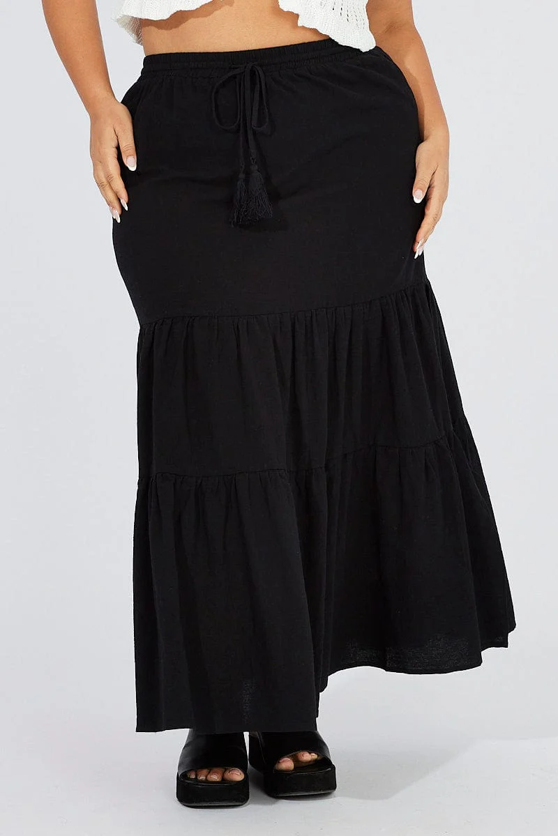 Black Maxiskirt Tassel Tie Side Splits - Image 3