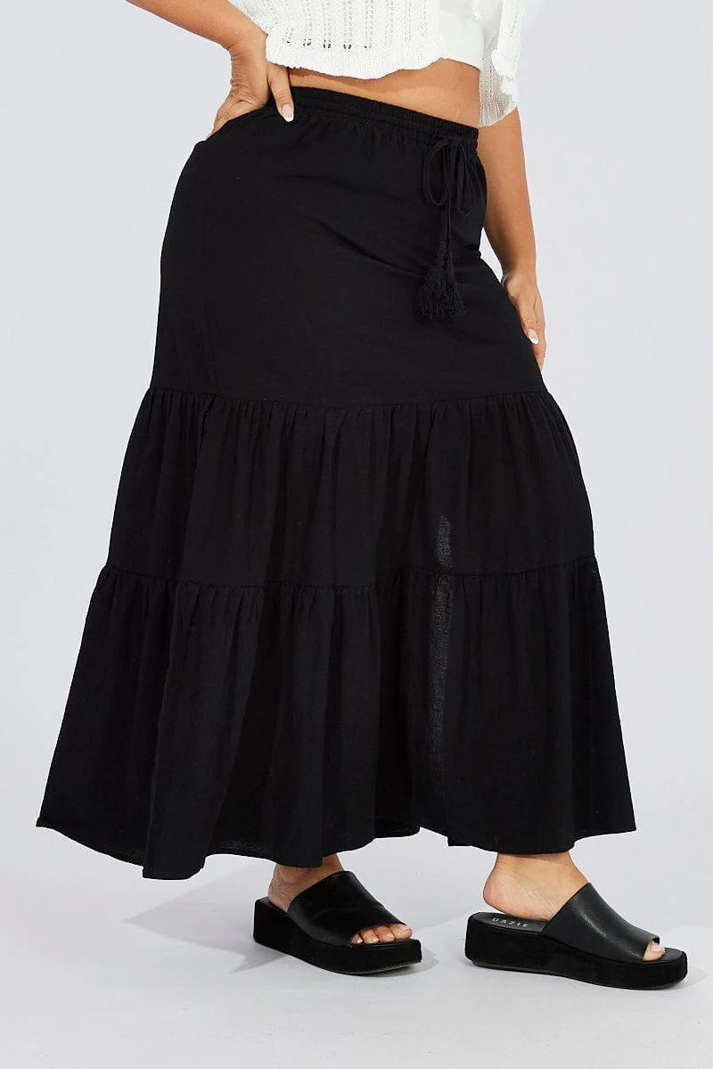 Black Maxiskirt Tassel Tie Side Splits - Image 4