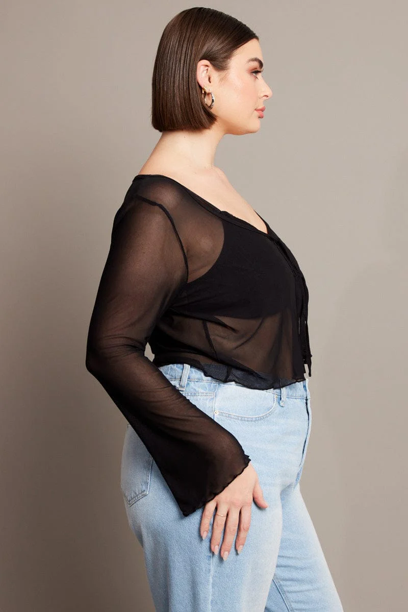 Black Mesh Bolero Tie Jacket - Image 4