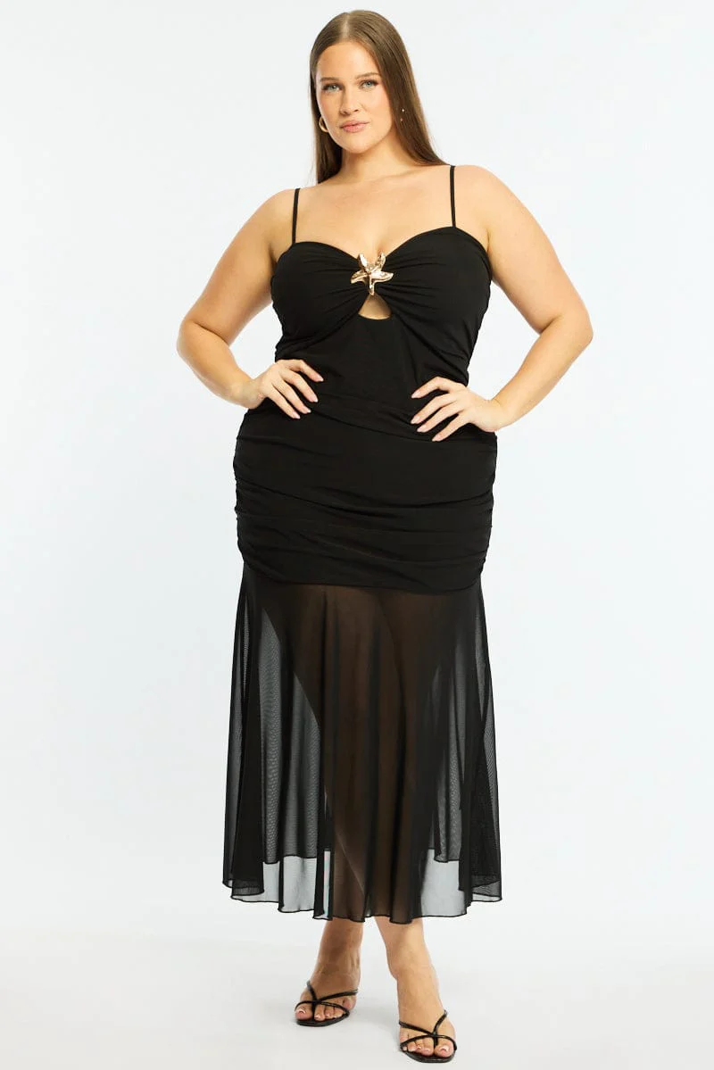 Black Mesh Maxi Dress Sleeveless Cut Out