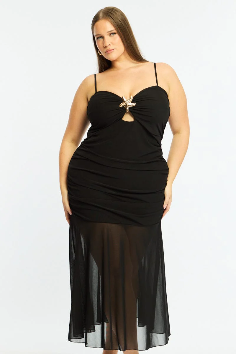 Black Mesh Maxi Dress Sleeveless Cut Out - Image 2