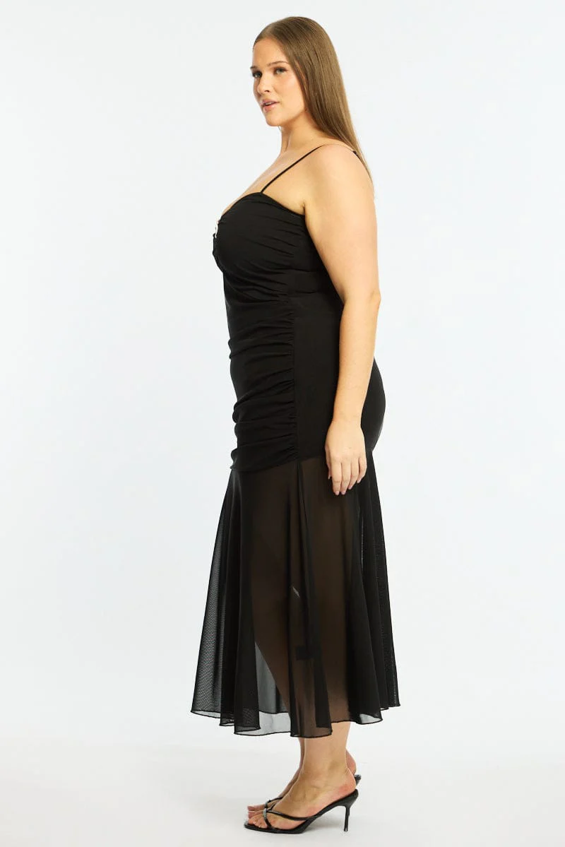 Black Mesh Maxi Dress Sleeveless Cut Out - Image 3