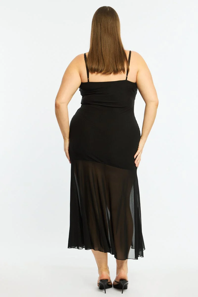 Black Mesh Maxi Dress Sleeveless Cut Out - Image 4