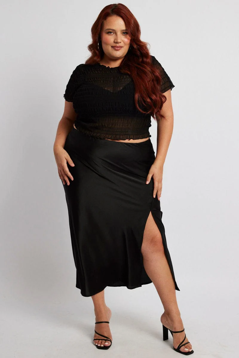Black Mesh Top Short Sleeve Crew Neck - Image 2