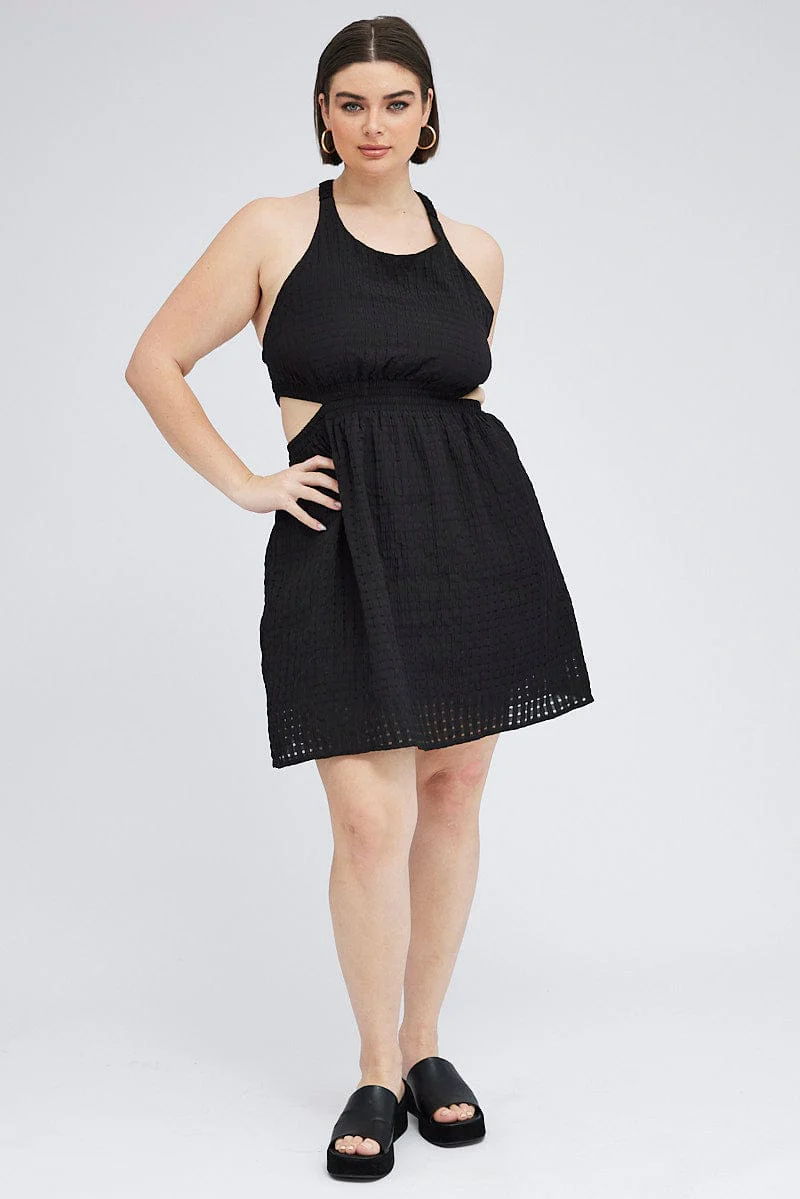 Black Midi Dress Elastic Strappy Back - Image 2