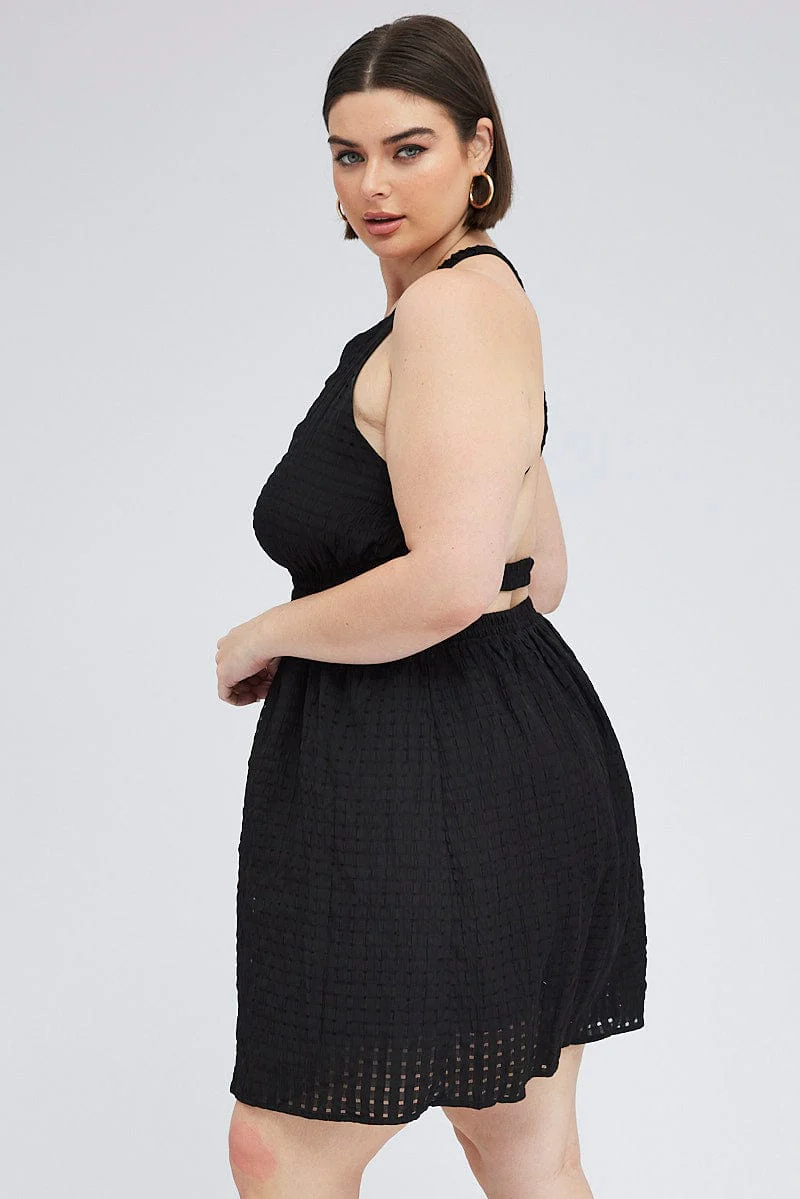 Black Midi Dress Elastic Strappy Back - Image 4